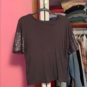 Sequin Sleeve Crew Neck